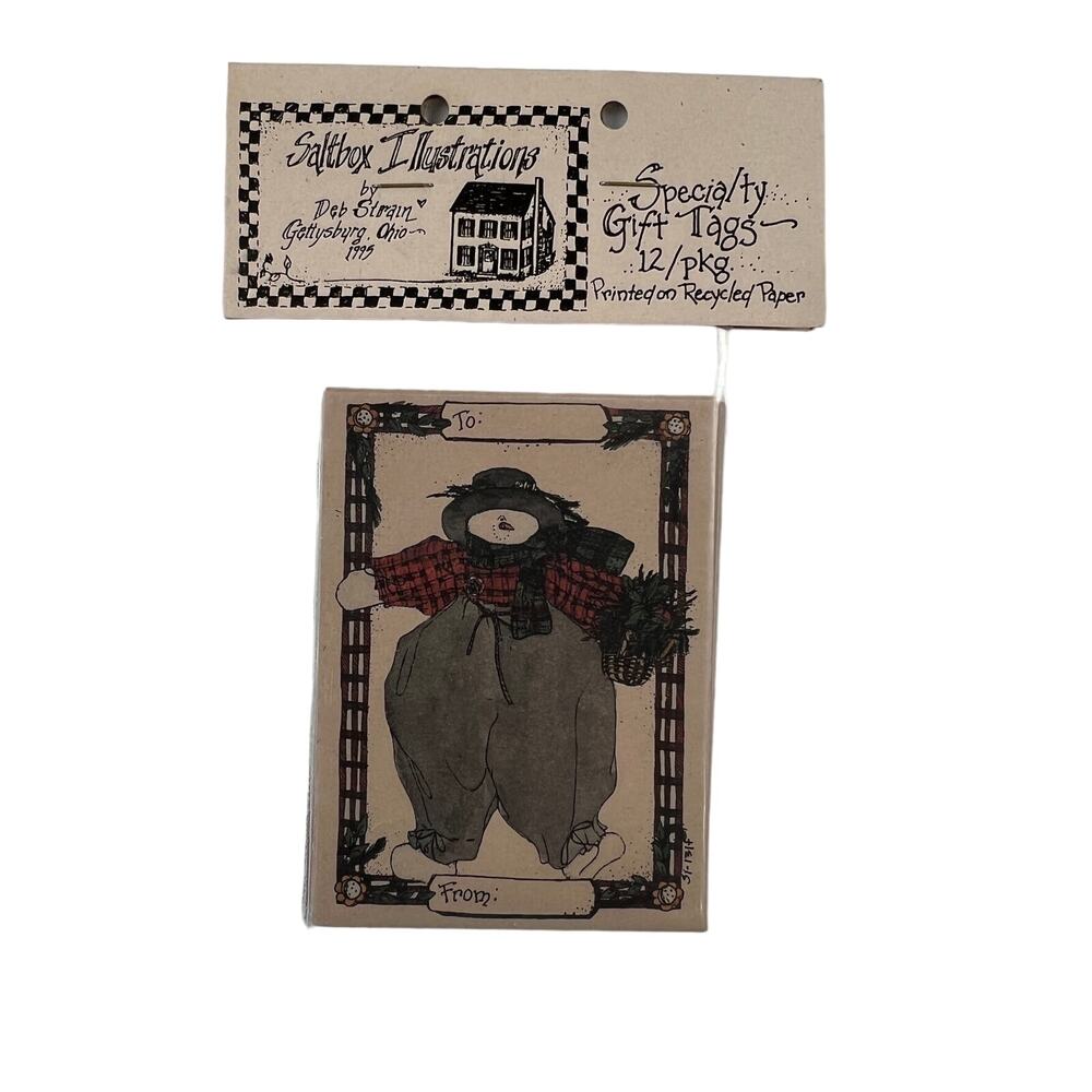 SALTBOX ILLUSTRATIONS Vintage Gift Tags Deb Strain Snowman Christmas 12pk 1995